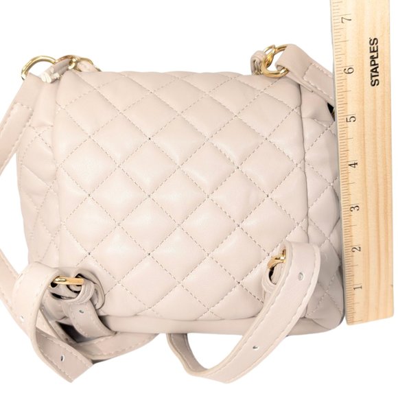 Badgley Mischka Beige Quilted Faux Leather Chain Strap Mini Backpack - Picture 2 of 12